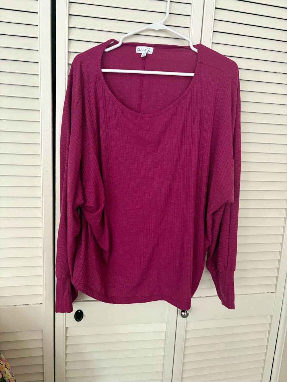 Olivia Sky Long Sleeve Scoop Neck Top - Raspberry